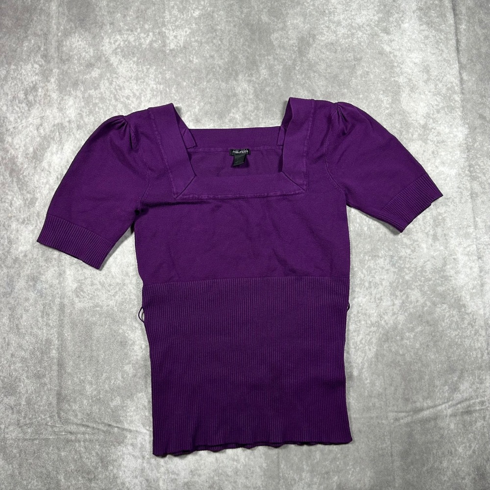 Maurices Womens XS Purple Square Neck Short Sleeve Ribbed Hem Knit Top Elegant